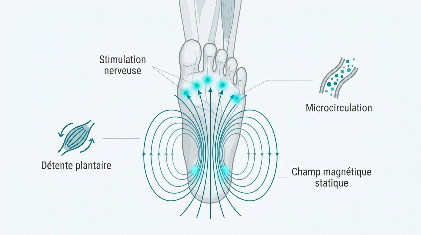 Infographie effets aimants circulation et nerfs plantaires