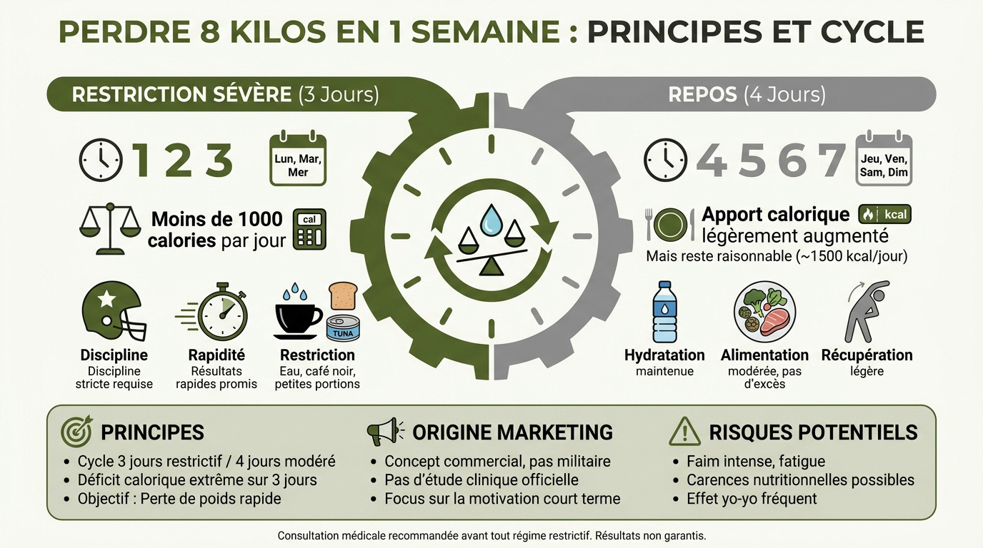 Illustration du régime militaire pour perdre du poids rapidement en une semaine